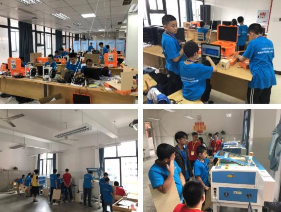 熱鬧的比賽現(xiàn)場，小選手們都不約而同地選擇激光切割機(jī)，創(chuàng)作智能作品。