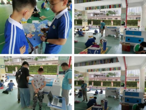 賽場上，小創(chuàng)客們反復(fù)調(diào)試，積極動手，完成任務(wù)。